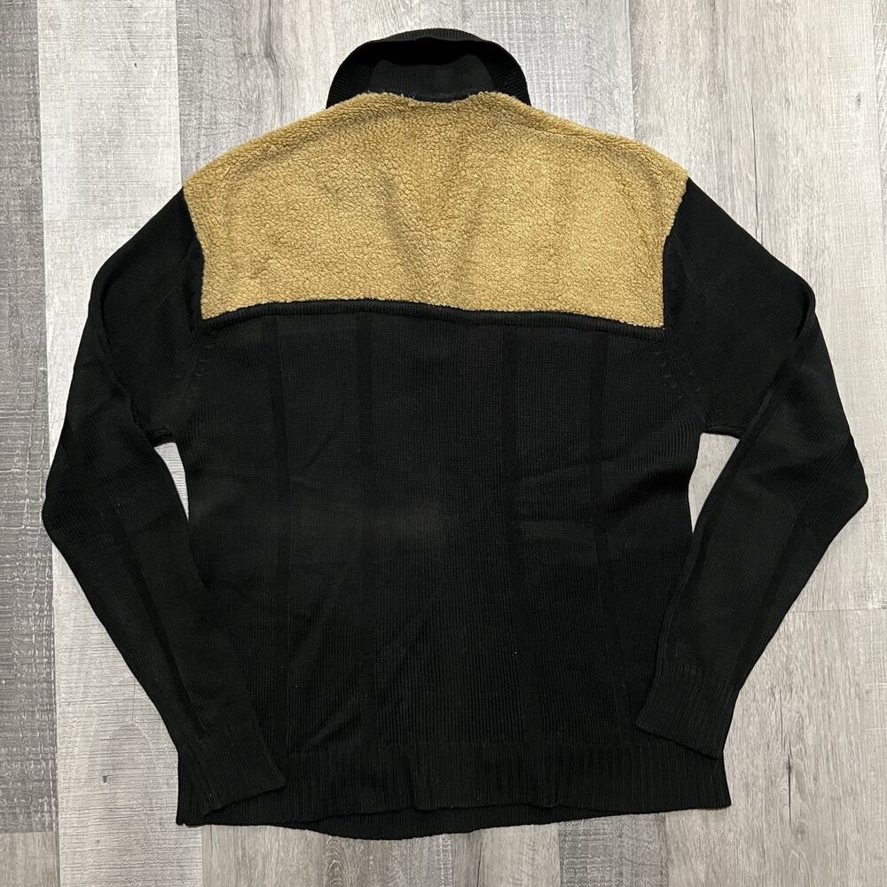 VTG Alexxus 80s Two Tone Black/Tan Virgin Acrylic Knit Pull Over Pocket Sweater - Picture 2 of 5